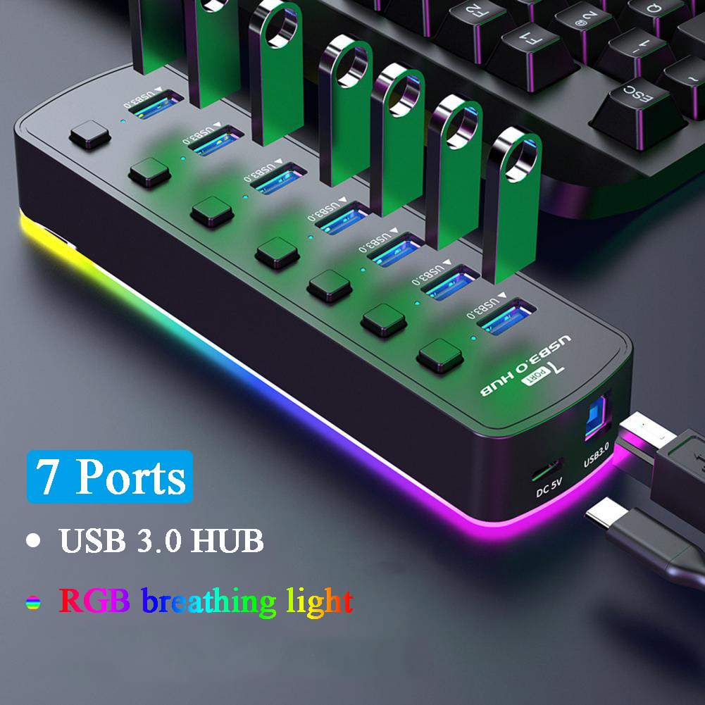 RGB USB 3.0 Hub 7 Ports Data P - Esports Gaming Splitter ulasan dan harga