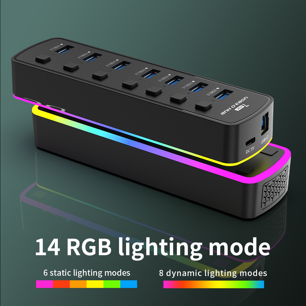 RGB USB 3.0 Hub 7 Ports Data P - Esports Gaming Splitter ulasan dan harga